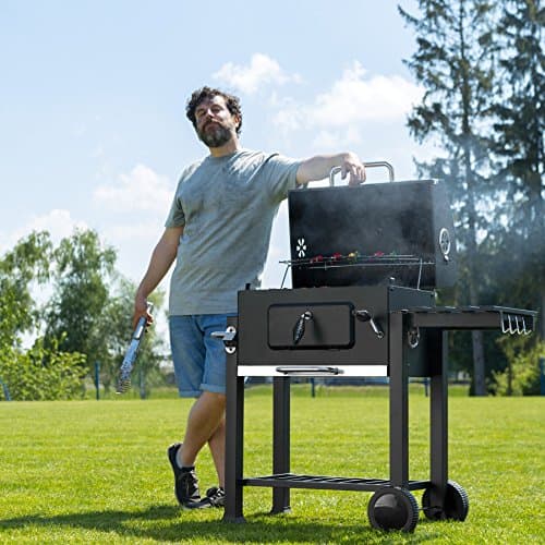 Barbecue au charbon de bois avec grill et fumoir pour jardin Tectake