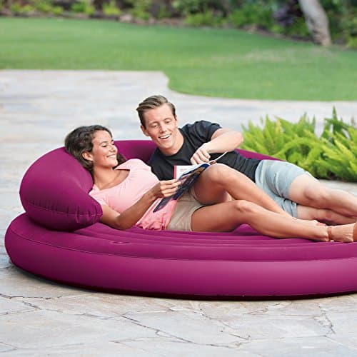 Lit gonflable double en vinyle violet rond pour jardin ou extérieur