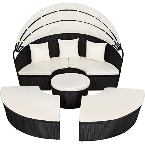 Salon lit de jardin modulable avec ombrelle Tectake