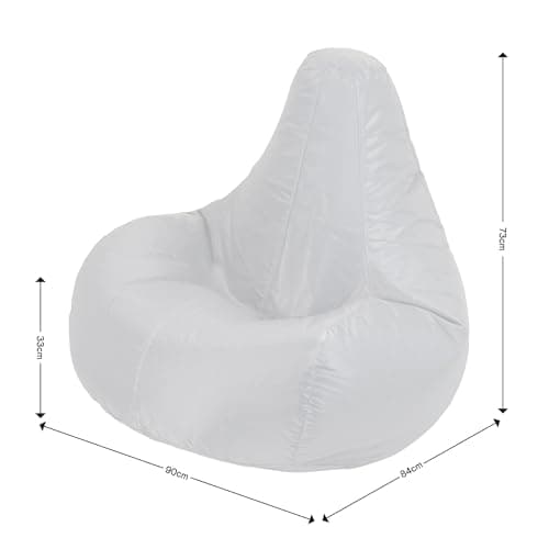 Pouf poire gris avec dimensions indiquées pour gaming