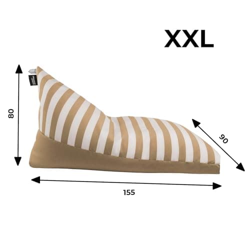 Pouf pyramide XXL beige rayé avec dimensions 155x90x80cm