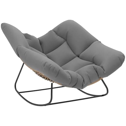 Fauteuil à bascule papasan gris avec coussin rembourré