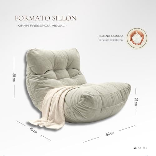 Fauteuil pouf géant XXL beige format sillón avec dimensions