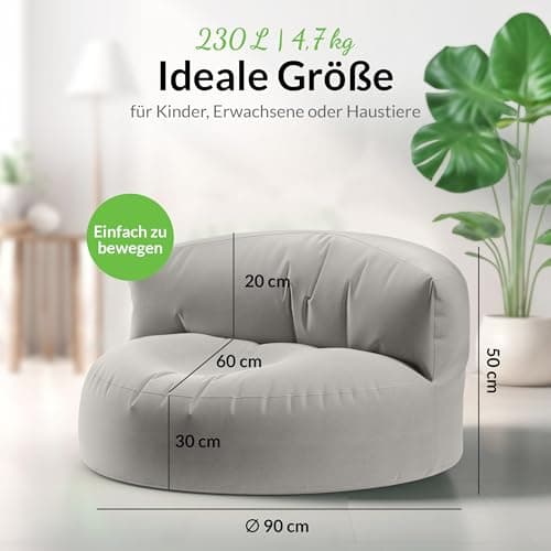 Pouf-canapé ergonomique gris clair 90cm avec housse lavable