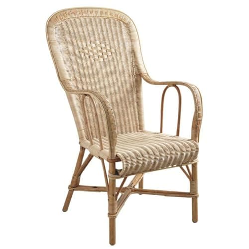 AUBRY GASPARD - Fauteuil en Rotin Dossier Haut Naturel - Manau et Moelle de Rotin - 54 x 58 x 102 cm - Accoudoirs 27 cm - Assise 43 cm - Extérieur Compatible - Artisanale, Léger, Recyclable