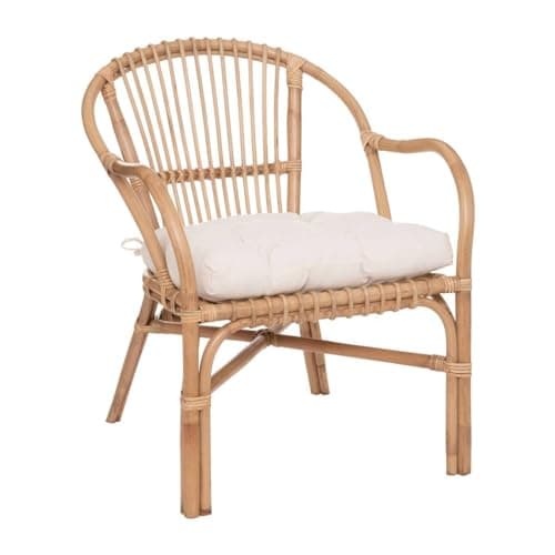 Atmosphera - Fauteuil Neta en Rotin Naturel et Coton - Blanc - 60 x 68 x 77 cm - Assise Confortable - pour Salon, Chambre, Véranda