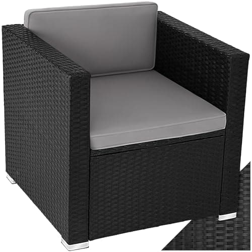 tectake® Fauteuil avec Accoudoirs pour Salon de Jardin Exterieur en Poly Rotin Salon de Jardin modulable Fauteuil Mobilier extérieur pour Amenagement Balcon Terrasse Veranda
