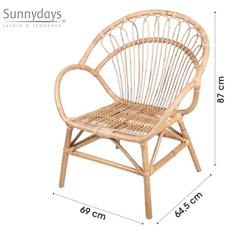 Fauteuil en rotin naturel style bohème avec accoudoirs