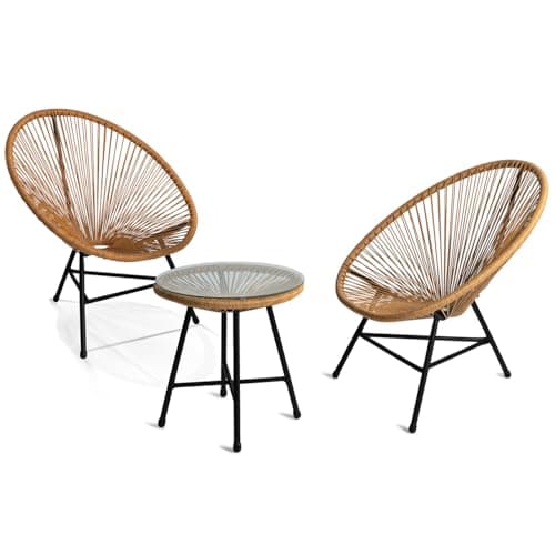 IDMarket - Salon de Jardin Izmir Table et 2 fauteuils Oeuf Cordage Effet rotin