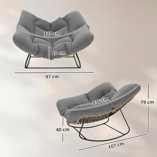 Fauteuil à bascule papasan gris avec dimensions et coussin