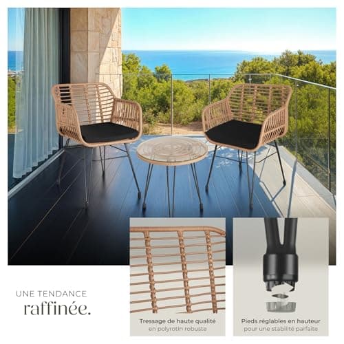 Salon de jardin en poly rotin avec coussins