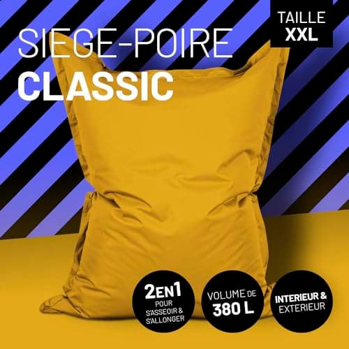Pouf géant jaune moutarde 380L intérieur extérieur imperméable