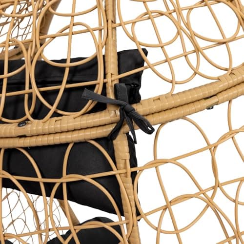 Fauteuil oeuf suspendu en rotin avec coussin noir