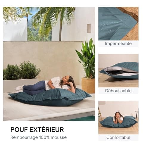 Pouf extérieur géant imperméable gris foncé 180x140cm déhoussable