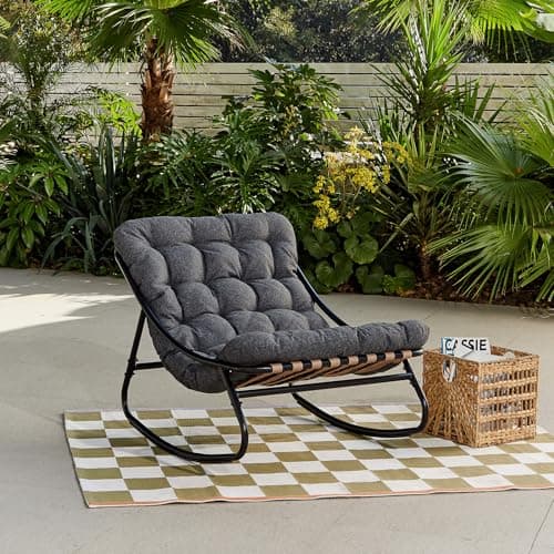 Fauteuil à bascule d'extérieur gris avec coussin rembourré