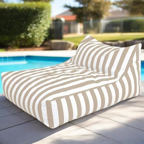 SXBCyan Pouf d'extérieur Imperméable(sans Rembourrage) Outdoor Housse de Pouf Oxford à Rayures, Fauteuils Poire Pouf Chaise pour Enfants Adultes pour Jardin, Plage, Piscine(Khaki)