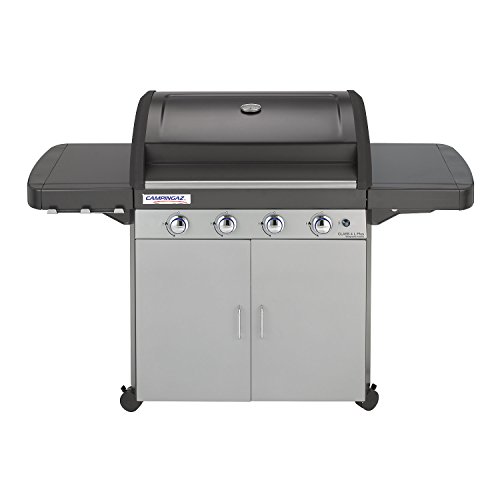 Barbecue à gaz polyvalent (grill et plancha) haut de gamme et puissant, pour camping ou jardin, facile à nettoyer, compatible avec un nettoyage au lave-vaisselle, en acier inoxydable et fonte