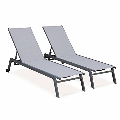 Chaise longue transat, chic et contemporaine, aluminium, Alice garden, couleur Grise