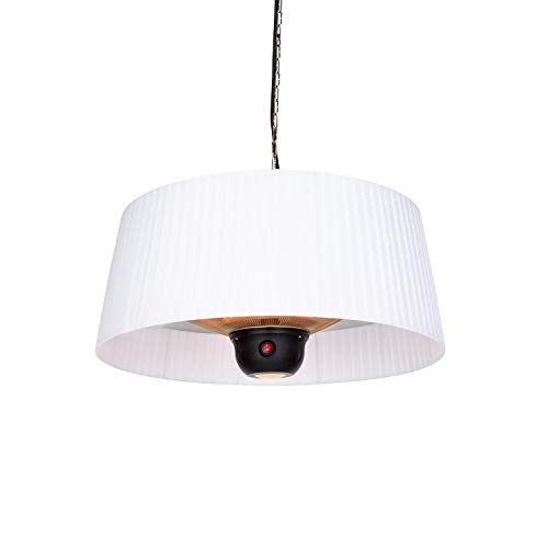 Parasol chauffant suspendu blanc, chauffage au carbone radiant infrarouge look contemporain avec éclairage LED avec télécommande