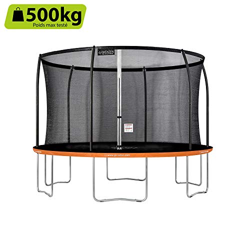 Trampolin de jardin Greaden orange de diamètre 3m60, sûr et durable